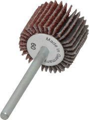 Value Collection - 3/4" Diam x 5/8" Face Width, Medium Aluminum Oxide Coated Mounted Flap Wheel - 1/8" Shank Mount, 60 Grit, X Weighted Cloth Backing, 35,000 Max RPM - Americas Industrial Supply