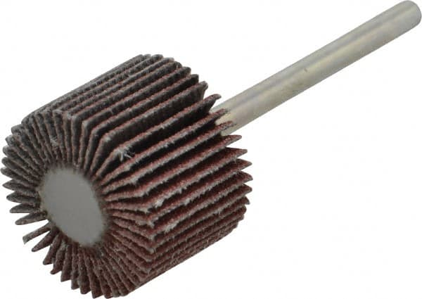 Value Collection - 3/4" Diam x 5/8" Face Width, Fine Aluminum Oxide Coated Mounted Flap Wheel - 1/8" Shank Mount, 120 Grit, X Weighted Cloth Backing, 35,000 Max RPM - Americas Industrial Supply