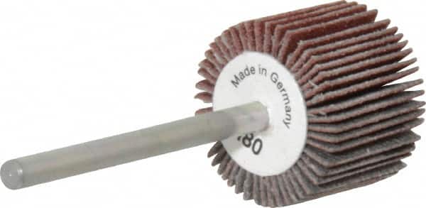 Value Collection - 3/4" Diam x 5/8" Face Width, Very Fine Aluminum Oxide Coated Mounted Flap Wheel - 1/8" Shank Mount, 180 Grit, X Weighted Cloth Backing, 35,000 Max RPM - Americas Industrial Supply