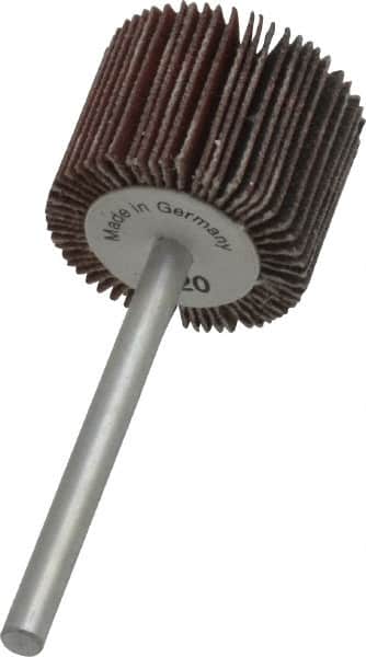 Value Collection - 3/4" Diam x 5/8" Face Width, Extra Fine Aluminum Oxide Coated Mounted Flap Wheel - 1/8" Shank Mount, 320 Grit, X Weighted Cloth Backing, 35,000 Max RPM - Americas Industrial Supply
