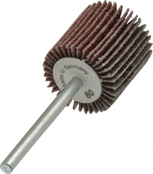 Value Collection - 3/4" Diam x 3/4" Face Width, Medium Aluminum Oxide Coated Mounted Flap Wheel - 1/8" Shank Mount, 80 Grit, X Weighted Cloth Backing, 35,000 Max RPM - Americas Industrial Supply