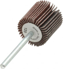 Value Collection - 3/4" Diam x 3/4" Face Width, Fine Aluminum Oxide Coated Mounted Flap Wheel - 1/8" Shank Mount, 120 Grit, X Weighted Cloth Backing, 35,000 Max RPM - Americas Industrial Supply