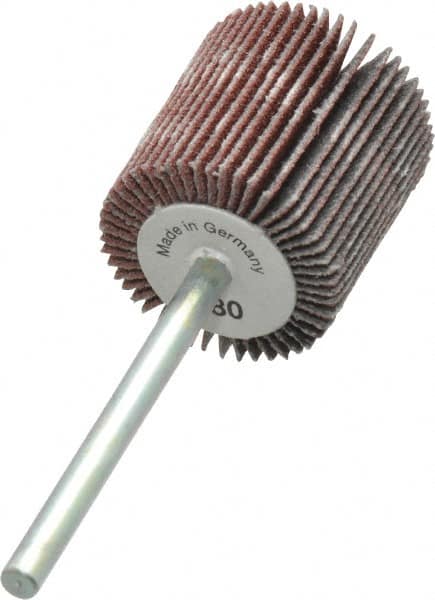 Value Collection - 3/4" Diam x 3/4" Face Width, Very Fine Aluminum Oxide Coated Mounted Flap Wheel - 1/8" Shank Mount, 180 Grit, X Weighted Cloth Backing, 35,000 Max RPM - Americas Industrial Supply