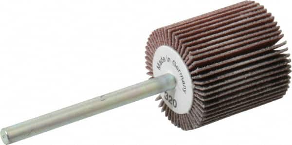Value Collection - 3/4" Diam x 3/4" Face Width, Extra Fine Aluminum Oxide Coated Mounted Flap Wheel - 1/8" Shank Mount, 320 Grit, X Weighted Cloth Backing, 35,000 Max RPM - Americas Industrial Supply