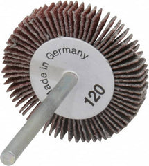 Value Collection - 1-3/16" Diam x 3/16" Face Width, Fine Aluminum Oxide Coated Mounted Flap Wheel - 1/8" Shank Mount, 120 Grit, X Weighted Cloth Backing, 30,000 Max RPM - Americas Industrial Supply