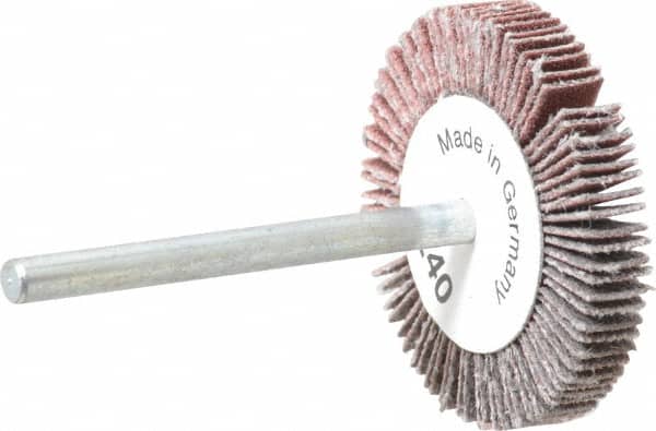 Value Collection - 1-3/16" Diam x 3/16" Face Width, Very Fine Aluminum Oxide Coated Mounted Flap Wheel - 1/8" Shank Mount, 240 Grit, X Weighted Cloth Backing, 30,000 Max RPM - Americas Industrial Supply