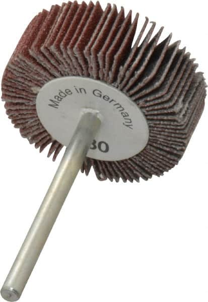 Value Collection - 1-3/16" Diam x 3/8" Face Width, Very Fine Aluminum Oxide Coated Mounted Flap Wheel - 1/8" Shank Mount, 180 Grit, X Weighted Cloth Backing, 30,000 Max RPM - Americas Industrial Supply
