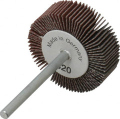 Value Collection - 1-3/16" Diam x 3/8" Face Width, Extra Fine Aluminum Oxide Coated Mounted Flap Wheel - 1/8" Shank Mount, 320 Grit, X Weighted Cloth Backing, 30,000 Max RPM - Americas Industrial Supply