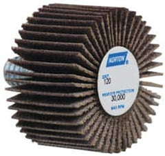 Norton - 1" Diam x 5/8" Face Width, Fine Aluminum Oxide Coated Mounted Flap Wheel - 1/4-20 Threaded Mount, 120 Grit, Cloth Backing, 30,000 Max RPM - Americas Industrial Supply