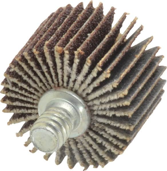 Norton - 1" Diam x 5/8" Face Width, Medium Aluminum Oxide Coated Mounted Flap Wheel - 1/4-20 Threaded Mount, 80 Grit, Cloth Backing, 30,000 Max RPM - Americas Industrial Supply