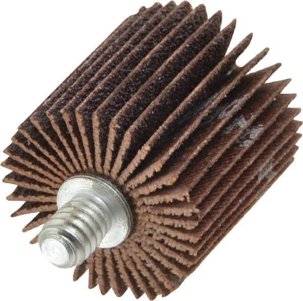 Norton - 1" Diam x 1" Face Width, Medium Aluminum Oxide Coated Mounted Flap Wheel - 1/4-20 Threaded Mount, 80 Grit, Cloth Backing, 30,000 Max RPM - Americas Industrial Supply