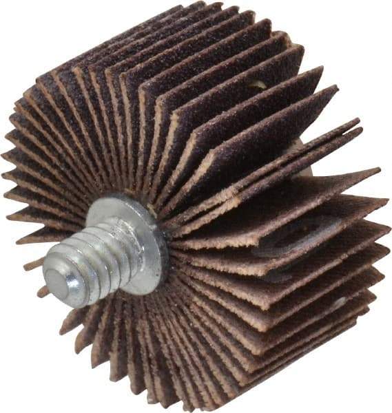 Norton - 1-3/8" Diam x 5/8" Face Width, Fine Aluminum Oxide Coated Mounted Flap Wheel - 1/4-20 Threaded Mount, 120 Grit, Cloth Backing, 30,000 Max RPM - Americas Industrial Supply