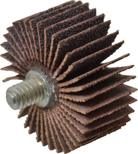 Norton - 1-3/8" Diam x 5/8" Face Width, Medium Aluminum Oxide Coated Mounted Flap Wheel - 1/4-20 Threaded Mount, 80 Grit, Cloth Backing, 30,000 Max RPM - Americas Industrial Supply
