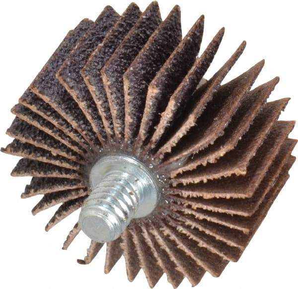 Norton - 1-3/8" Diam x 5/8" Face Width, Medium Aluminum Oxide Coated Mounted Flap Wheel - 1/4-20 Threaded Mount, 60 Grit, Cloth Backing, 30,000 Max RPM - Americas Industrial Supply