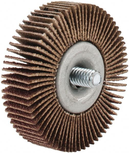 Norton - 2" Diam x 1/2" Face Width, Medium Aluminum Oxide Coated Mounted Flap Wheel - 1/4-20 Threaded Mount, 80 Grit, Cloth Backing, 23,000 Max RPM - Americas Industrial Supply