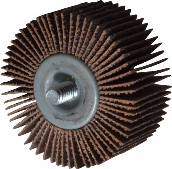 Norton - 2" Diam x 1" Face Width, Medium Aluminum Oxide Coated Mounted Flap Wheel - 1/4-20 Threaded Mount, 60 Grit, Cloth Backing, 23,000 Max RPM - Americas Industrial Supply
