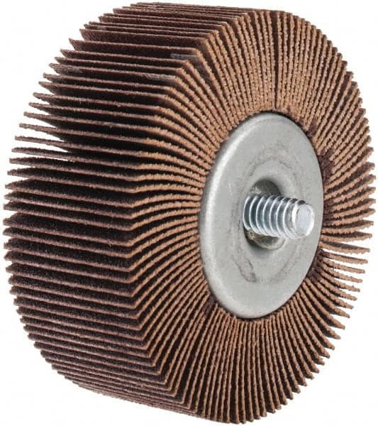 Norton - 2-1/2" Diam x 1" Face Width, Fine Aluminum Oxide Coated Mounted Flap Wheel - 1/4-20 Threaded Mount, 120 Grit, Cloth Backing, 23,000 Max RPM - Americas Industrial Supply