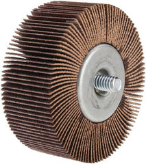Norton - 2-1/2" Diam x 1" Face Width, Fine Aluminum Oxide Coated Mounted Flap Wheel - 1/4-20 Threaded Mount, 120 Grit, Cloth Backing, 23,000 Max RPM - Americas Industrial Supply