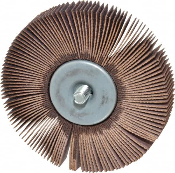 Norton - 3" Diam x 1/2" Face Width, Fine Aluminum Oxide Coated Mounted Flap Wheel - 1/4-20 Threaded Mount, 120 Grit, Cloth Backing, 20,000 Max RPM - Americas Industrial Supply