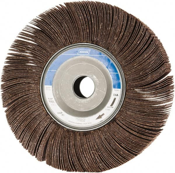 Norton - 8" Diam, 80 Grit Aluminum Oxide Unmounted Flap Wheel - 1" Hole, 2" Wide, Coated, Medium Grade, 4,700 Max RPM , Cloth Backing - Americas Industrial Supply