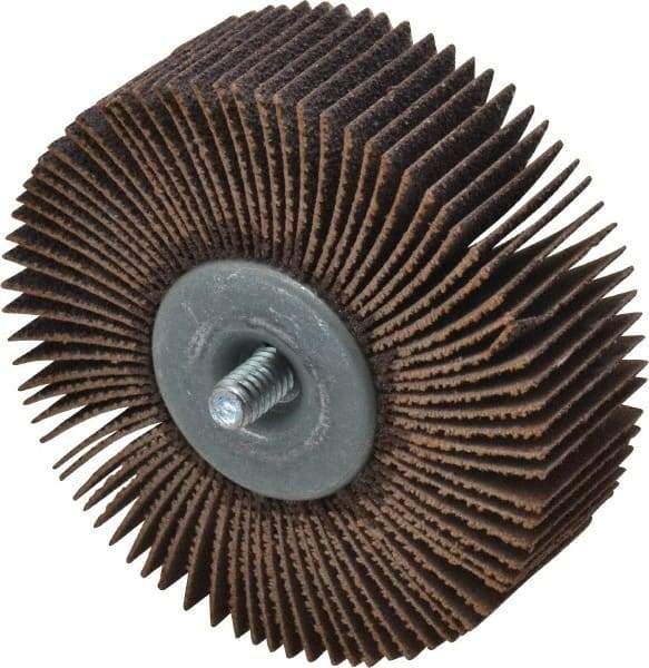 Norton - 3" Diam x 1" Face Width, Medium Aluminum Oxide Coated Mounted Flap Wheel - 1/4-20 Threaded Mount, 60 Grit, Cloth Backing, 20,000 Max RPM - Americas Industrial Supply