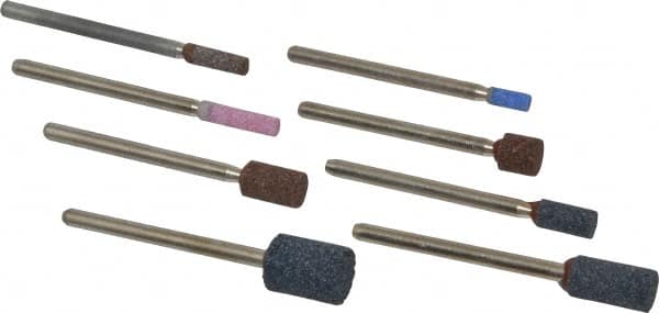 Grier Abrasives - 8 Piece Aluminum Oxide Vitrified Mounted Stone Abrasive Point Set - Includes Shapes W144, W145, W146, W153, W160, W162, W163 & W176 - Americas Industrial Supply