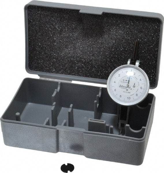 INTERAPID - 0.4 mm Range, 0.002 mm Dial Graduation, Horizontal Dial Test Indicator - 1-1/2 Inch White Dial, 0-10-0 Dial Reading - Americas Industrial Supply