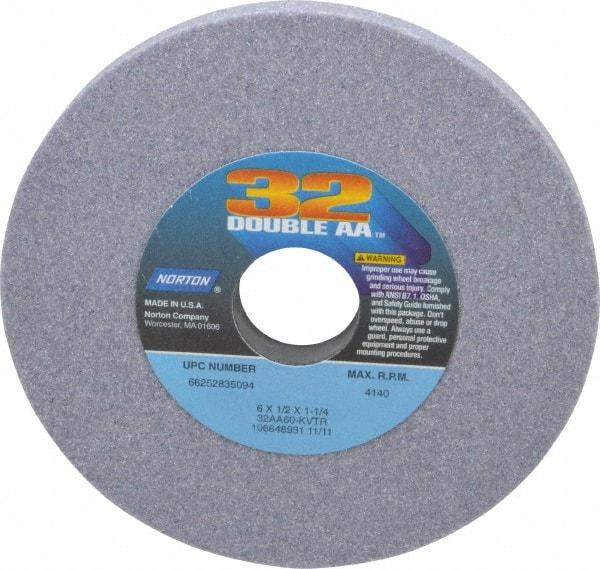 Norton - 6" Diam x 1-1/4" Hole x 1/2" Thick, K Hardness, 60 Grit Surface Grinding Wheel - Aluminum Oxide, Type 1, Medium Grade, 4,140 Max RPM, Vitrified Bond, No Recess - Americas Industrial Supply