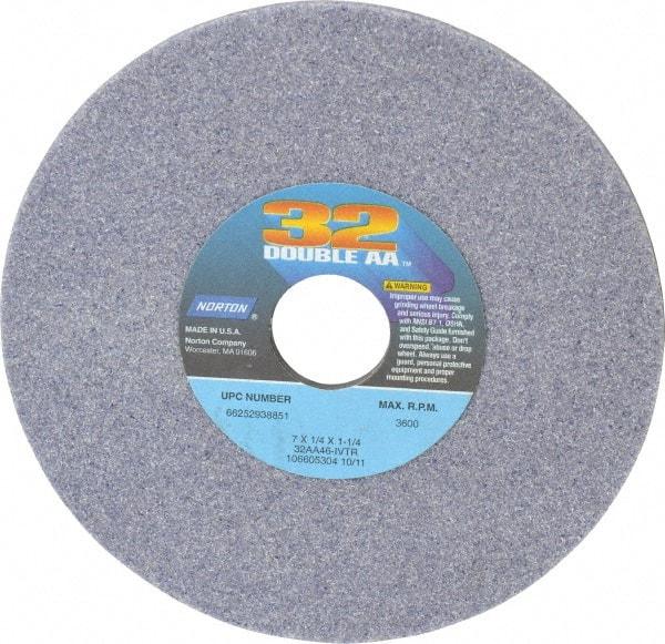 Norton - 7" Diam x 1-1/4" Hole x 1/4" Thick, I Hardness, 46 Grit Surface Grinding Wheel - Aluminum Oxide, Type 1, Coarse Grade, 3,600 Max RPM, Vitrified Bond, No Recess - Americas Industrial Supply