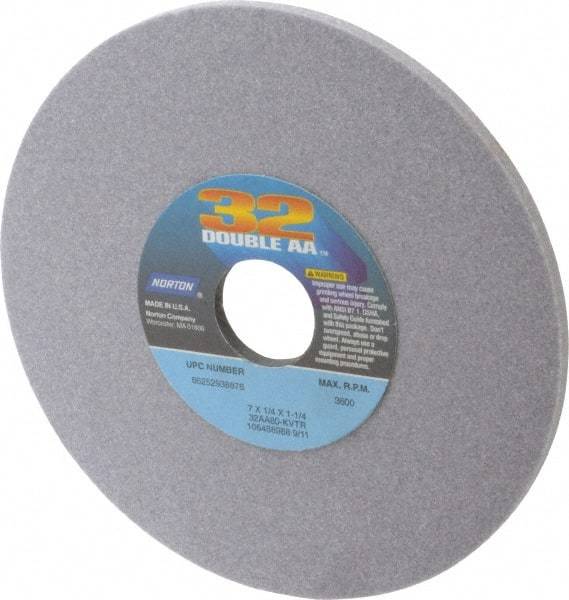 Norton - 7" Diam x 1-1/4" Hole x 1/4" Thick, K Hardness, 80 Grit Surface Grinding Wheel - Aluminum Oxide, Type 1, Medium Grade, 3,600 Max RPM, Vitrified Bond, No Recess - Americas Industrial Supply