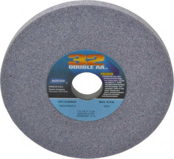 Norton - 7" Diam x 1-1/4" Hole x 1/2" Thick, J Hardness, 46 Grit Surface Grinding Wheel - Aluminum Oxide, Type 1, Coarse Grade, 3,600 Max RPM, Vitrified Bond, No Recess - Americas Industrial Supply