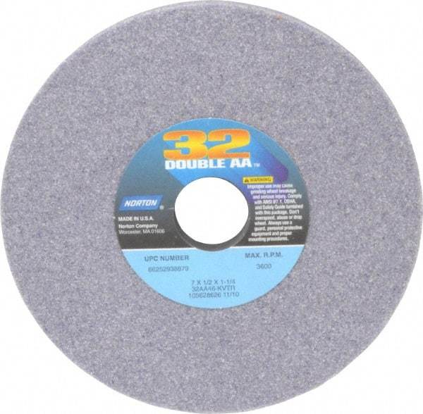 Norton - 7" Diam x 1-1/4" Hole x 1/2" Thick, K Hardness, 46 Grit Surface Grinding Wheel - Aluminum Oxide, Type 1, Coarse Grade, 3,600 Max RPM, Vitrified Bond, No Recess - Americas Industrial Supply