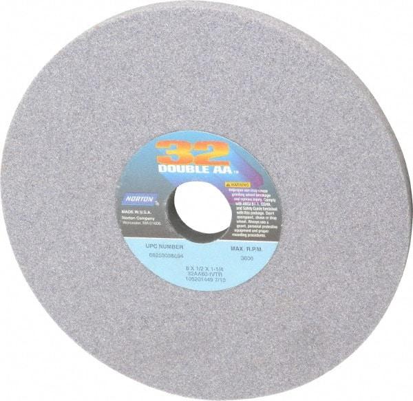 Norton - 8" Diam x 1-1/4" Hole x 1/2" Thick, I Hardness, 60 Grit Surface Grinding Wheel - Aluminum Oxide, Type 1, Medium Grade, 3,600 Max RPM, Vitrified Bond, No Recess - Americas Industrial Supply
