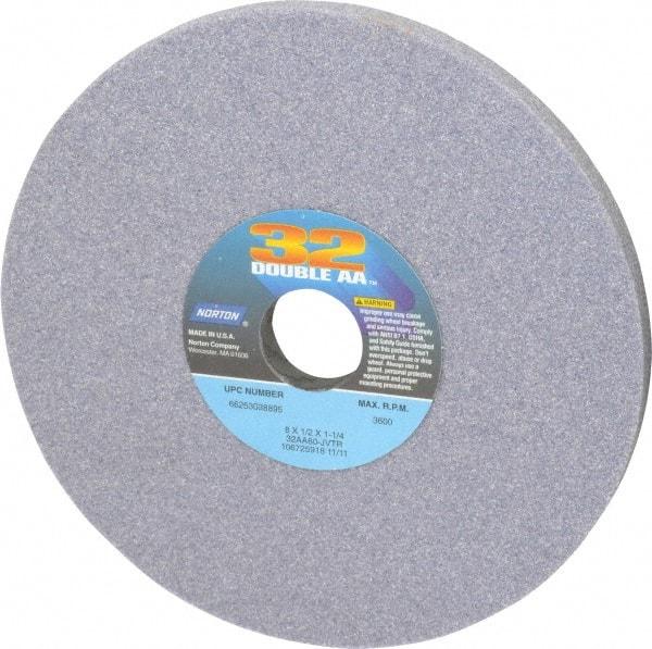 Norton - 8" Diam x 1-1/4" Hole x 1/2" Thick, J Hardness, 60 Grit Surface Grinding Wheel - Aluminum Oxide, Type 1, Medium Grade, 3,600 Max RPM, Vitrified Bond, No Recess - Americas Industrial Supply