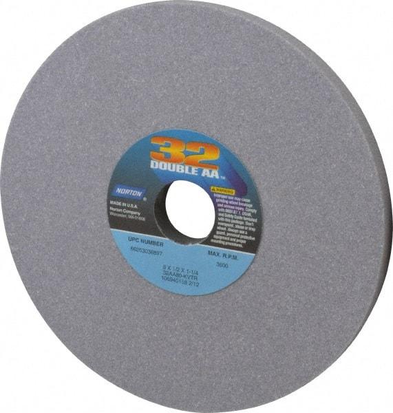 Norton - 8" Diam x 1-1/4" Hole x 1/2" Thick, K Hardness, 80 Grit Surface Grinding Wheel - Aluminum Oxide, Type 1, Medium Grade, 3,600 Max RPM, Vitrified Bond, No Recess - Americas Industrial Supply