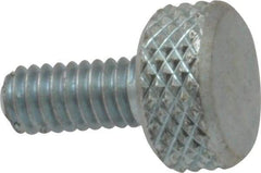 Electro Hardware - #8-32 Knurled Shoulderless Brass Thumb Screw - 9/16" OAL, 3/8" Head Diam x 3/16" Head Height, Zinc-Plated Finish - Americas Industrial Supply