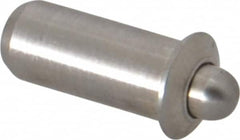 Vlier - 0.441" Body Len x 3/16" Body Diam, 0.121" Plunger Diam, 1.5 Lb Init to 4.5 Lb Final End Force, 0.441" Len Under Flange, Stainless Steel Press Fit Spring Plunger - Exact Industrial Supply