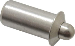 Vlier - 0.786" Body Len x 3/8" Body Diam, 0.234" Plunger Diam, 5 Lb Init to 14 Lb Final End Force, 0.786" Len Under Flange, Stainless Steel Press Fit Spring Plunger - 1/2" Flange Diam, 0.096" Flange Thickness, 0.882" Plunger Len, 3/16" Plunger Projection - Americas Industrial Supply