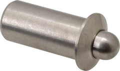 Vlier - 1.1" Body Len x 1/2" Body Diam, 0.332" Plunger Diam, 4 Lb Init to 9 Lb Final End Force, 1.1" Len Under Flange, Stainless Steel Press Fit Spring Plunger - 11/16" Flange Diam, 0.134" Flange Thickness, 1.234" Plunger Len, 1/4" Plunger Projection - Americas Industrial Supply
