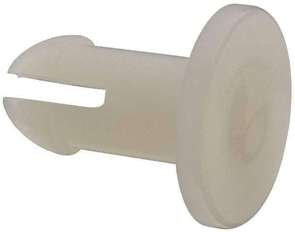 Made in USA - 0.242" Hole Diam, 0.609" OAL, Split Shank, Nylon Panel Rivet - 0.55" Length Under Head, 3/8" Material Thickness, 1/2" Head Diam - Americas Industrial Supply