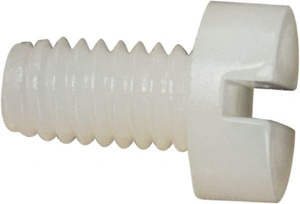 Made in USA - M3.5x0.60 Metric Coarse, 6mm Length Under Head Slotted Drive Machine Screw - Cheese Head, Grade 6/6 Nylon, Uncoated, Without Washer - Americas Industrial Supply
