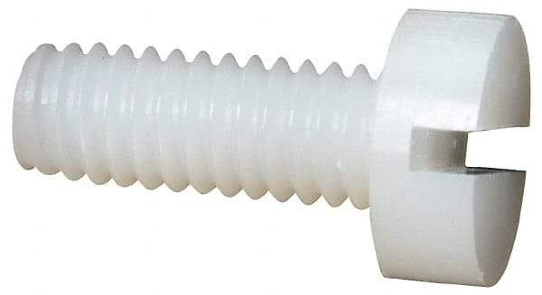 Made in USA - M4x0.70 Metric Coarse, 10mm Length Under Head Slotted Drive Machine Screw - Cheese Head, Grade 6/6 Nylon, Uncoated, Without Washer - Americas Industrial Supply