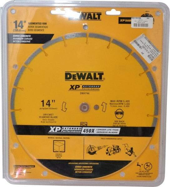 DeWALT - 14" Diam, 1" Arbor Hole Diam, Wet & Dry Cut Saw Blade - Diamond-Tipped, Standard Round Arbor - Americas Industrial Supply