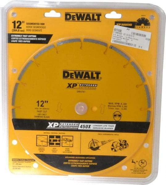 DeWALT - 12" Diam, 1" Arbor Hole Diam, Wet & Dry Cut Saw Blade - Diamond-Tipped, General Purpose Action, Standard Round Arbor - Americas Industrial Supply