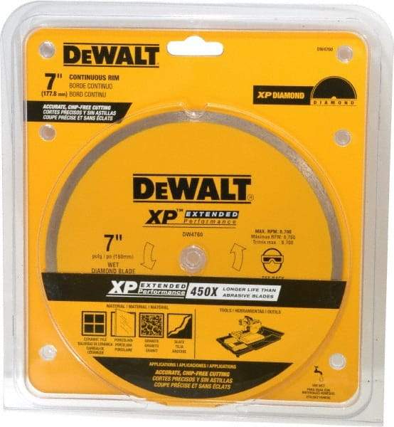 DeWALT - 7" Diam, 5/8" Arbor Hole Diam, Wet & Dry Cut Saw Blade - Diamond-Tipped, Standard Round Arbor - Americas Industrial Supply