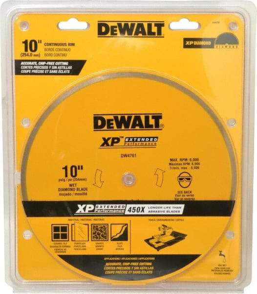 DeWALT - 10" Diam, 5/8" Arbor Hole Diam, Wet & Dry Cut Saw Blade - Diamond-Tipped, Standard Round Arbor - Americas Industrial Supply