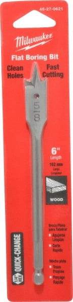Milwaukee Tool - 5/8", 1/4" Straight Shank, Bright Finish, Carbon Steel, Spade Blade Drill Bit - 2 Spurs, 6-3/8" Overall Length, Wire Fishing Hole - Americas Industrial Supply