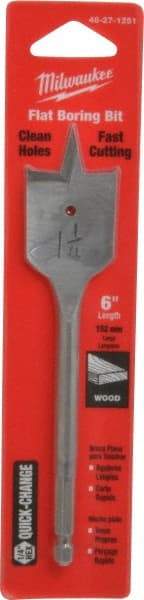 Milwaukee Tool - 1-1/4", 1/4" Straight Shank, Bright Finish, Carbon Steel, Spade Blade Drill Bit - 2 Spurs, 6-3/8" Overall Length, Wire Fishing Hole - Americas Industrial Supply