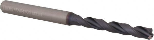 Kennametal - 4.7mm 140° Solid Carbide Jobber Drill - TiAlN Finish, Right Hand Cut, Spiral Flute, Straight Shank, 74mm OAL, Standard Point - Americas Industrial Supply