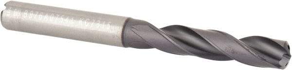 Kennametal - 19/64" 140° Spiral Flute Solid Carbide Screw Machine Drill Bit - Multilayer TiAlN Finish, Right Hand Cut, 1.6142" Flute Length, 3.1102" OAL, Standard Point, Straight Shank, Through Coolant - Americas Industrial Supply